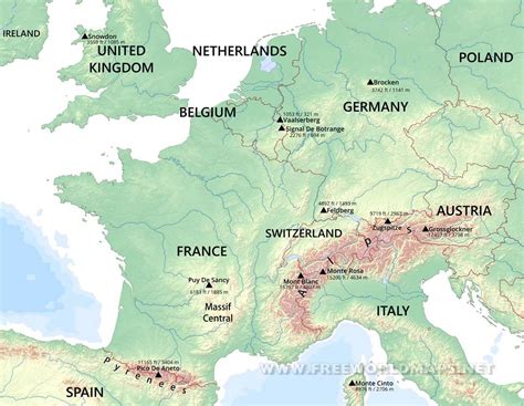 MAP Map of the Mountains in Europe